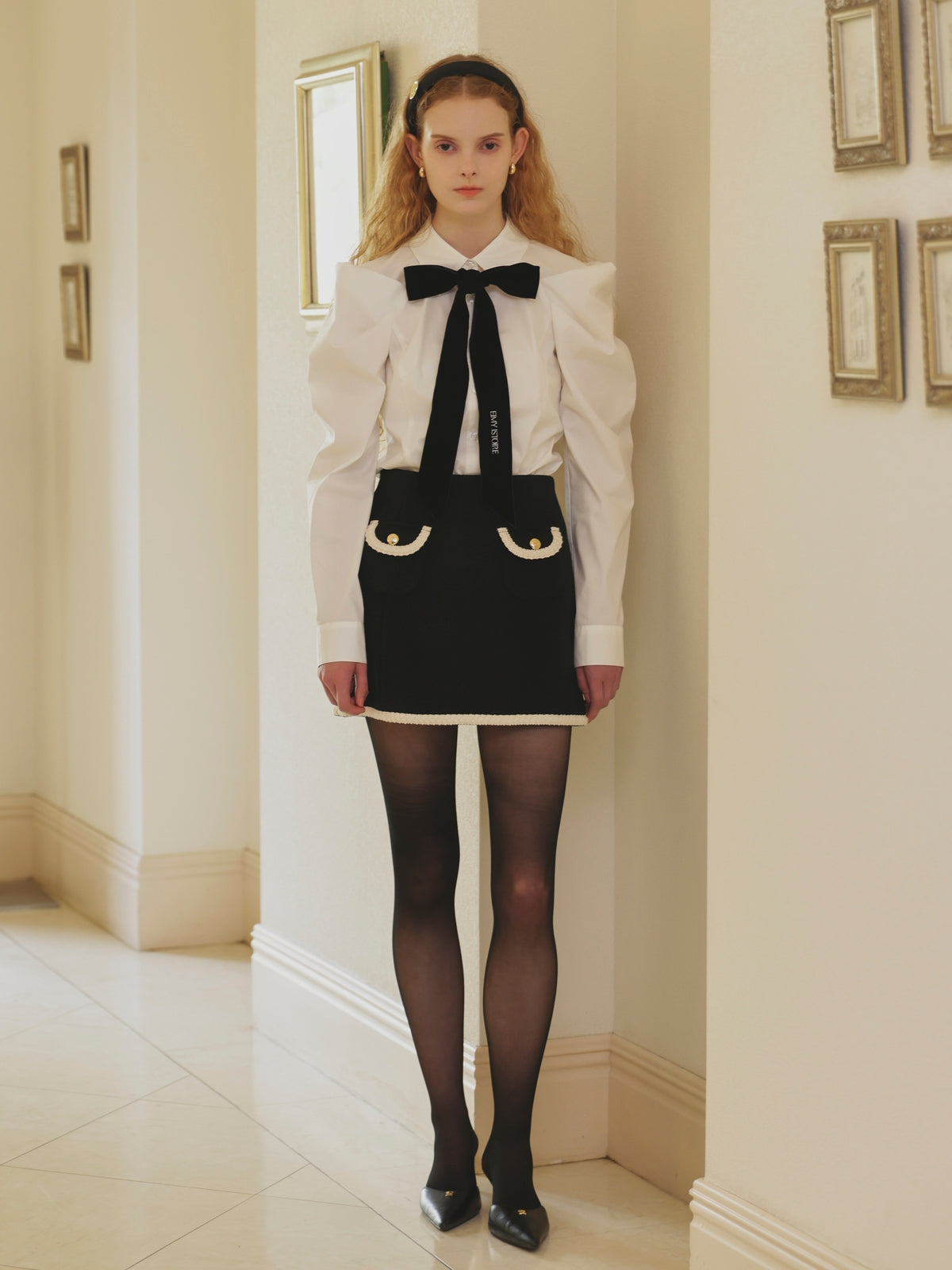 EM GOLD BUTTON WOOL MINI SKIRT
