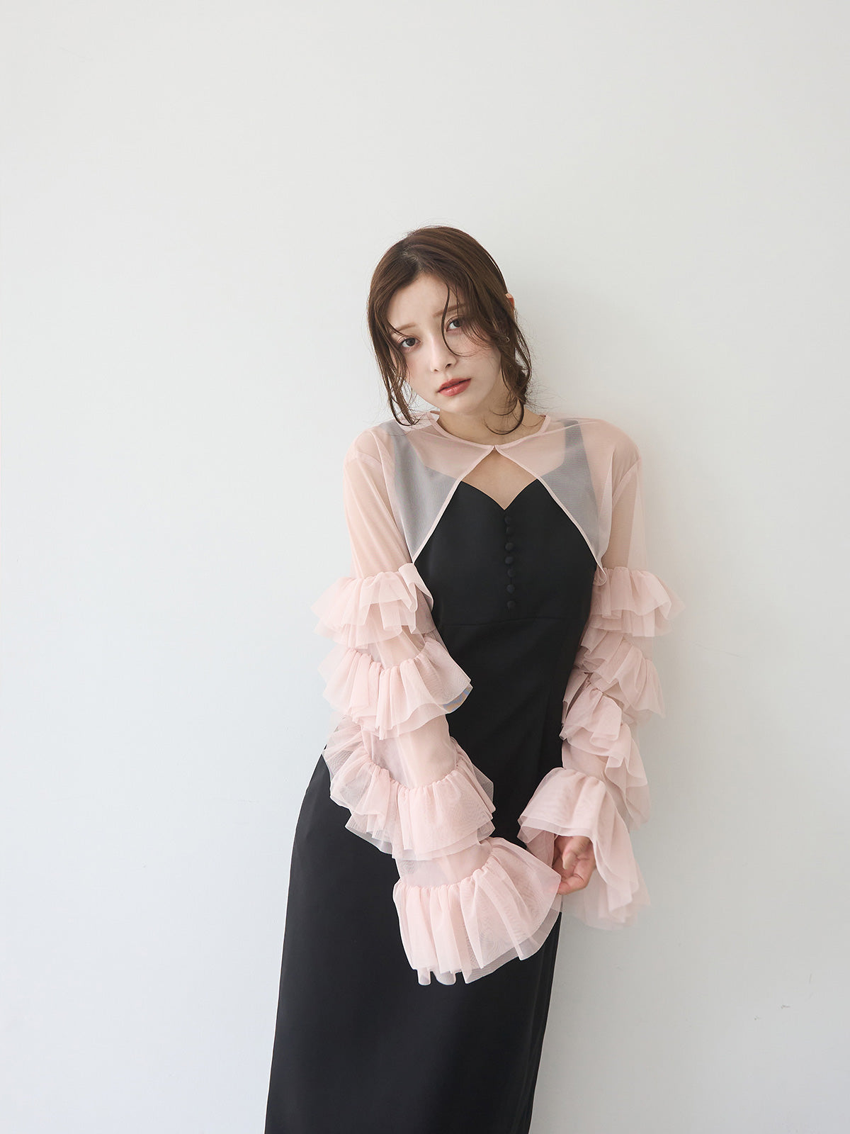 ラッフルスリーブチュールボレロSETキャミドレス