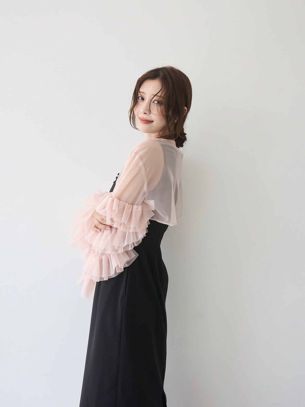 ラッフルスリーブチュールボレロSETキャミドレス