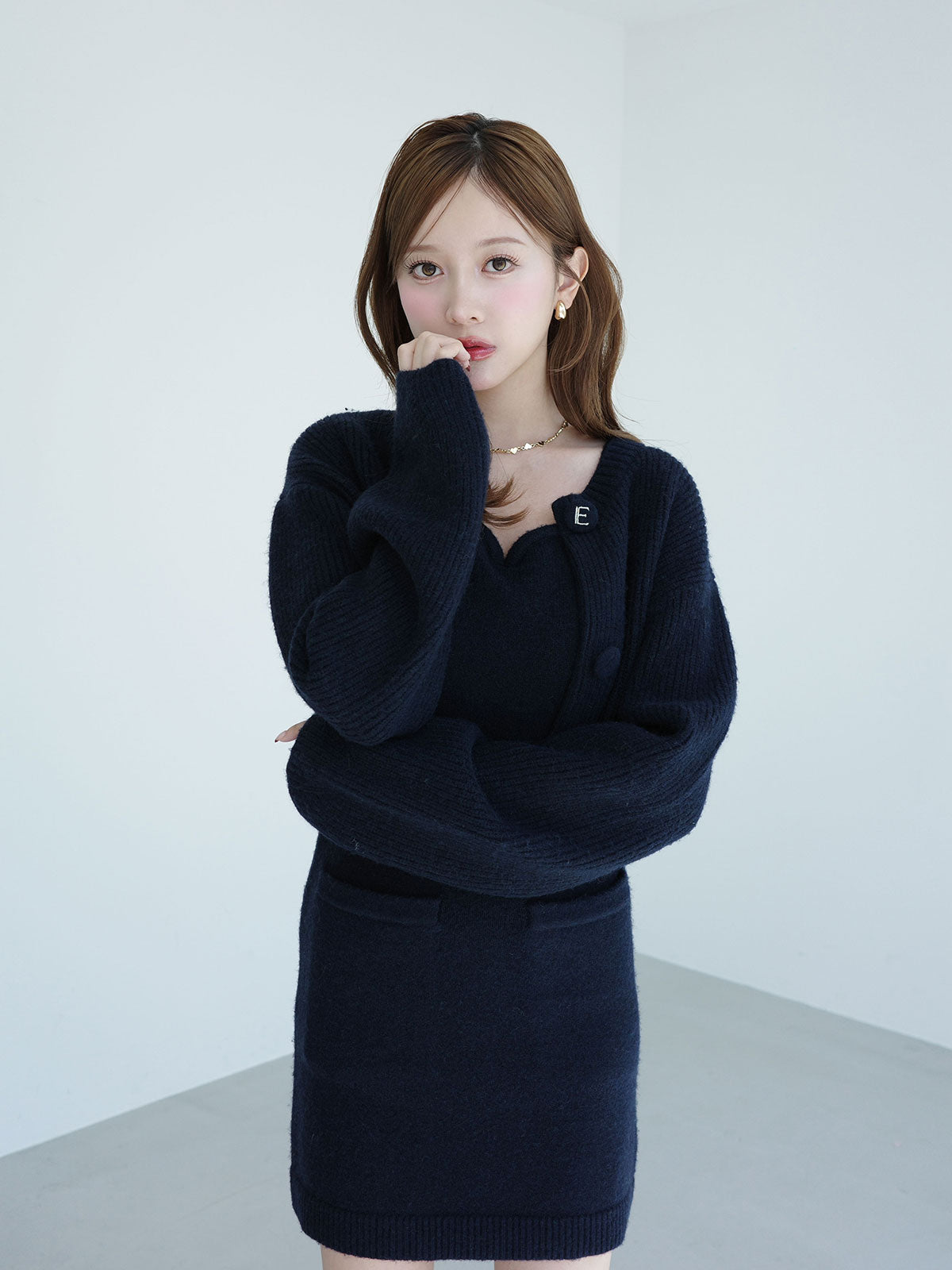 ロゴボタンニットセットワンピース