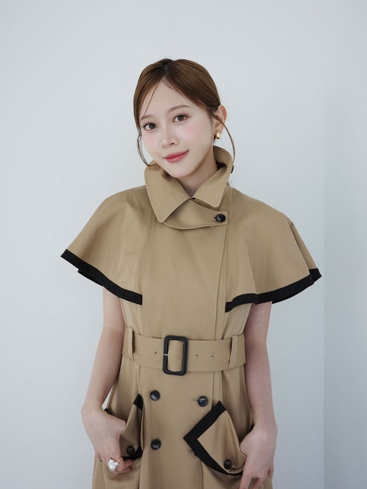 コントラストトリムトレンチワンピース