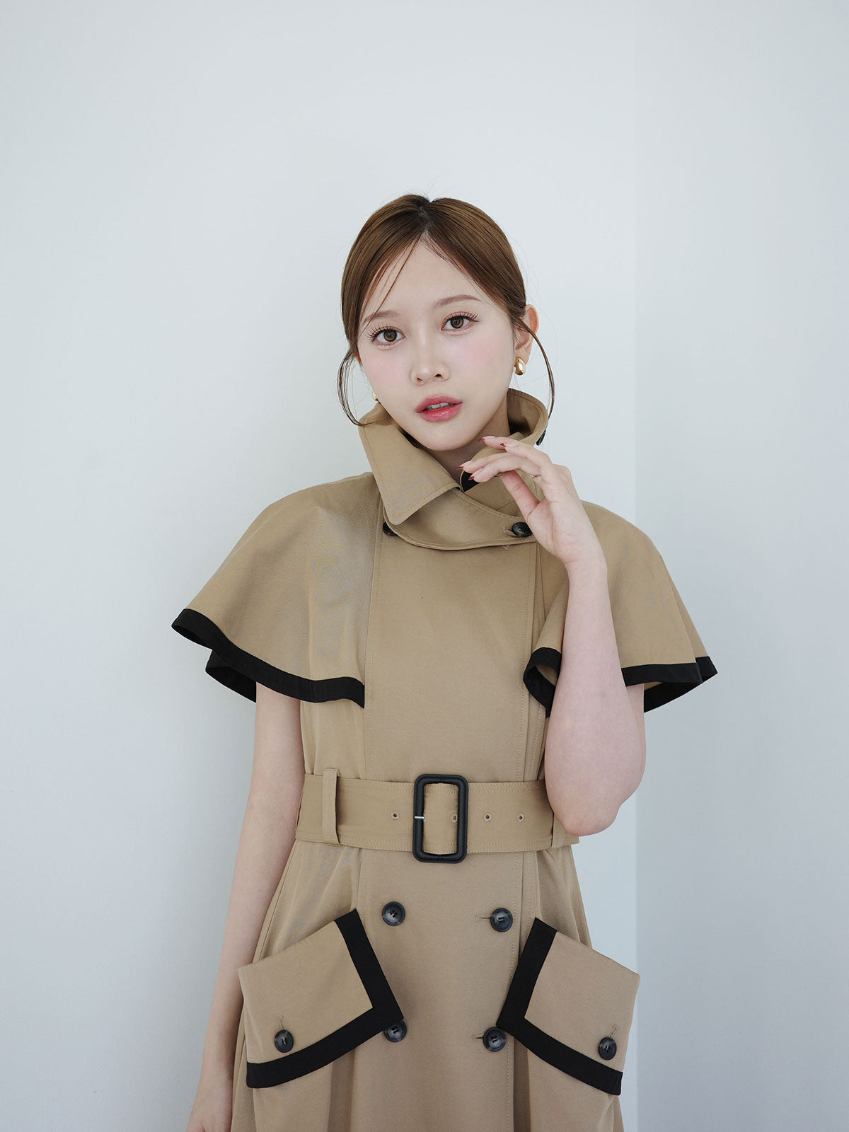 コントラストトリムトレンチワンピース