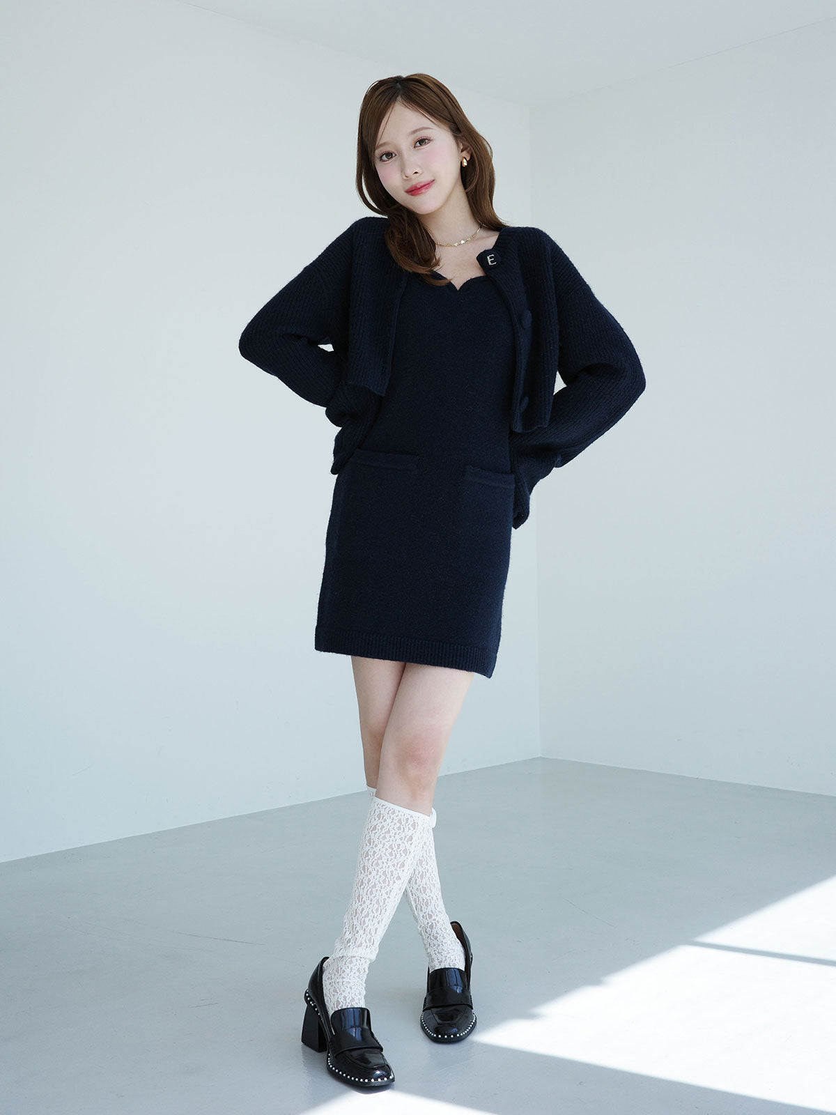 MODEL:163cm／COLOR:NAVY／SIZE:F
