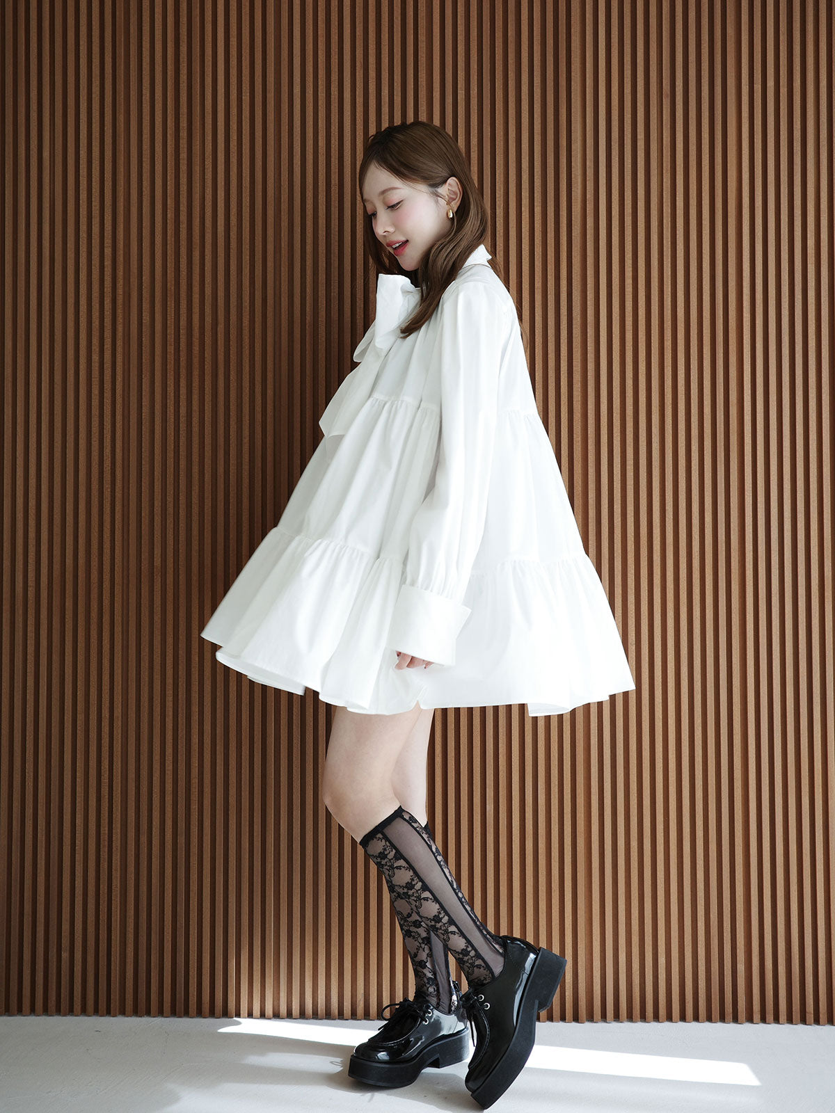 ボリュームティアードミニワンピース