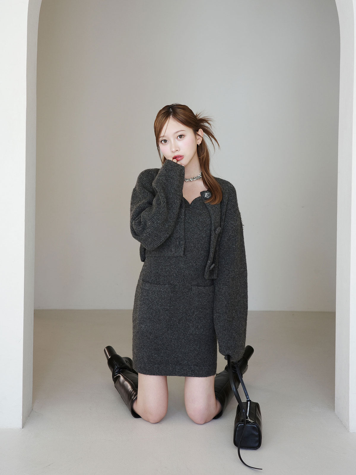 ロゴボタンニットセットワンピース