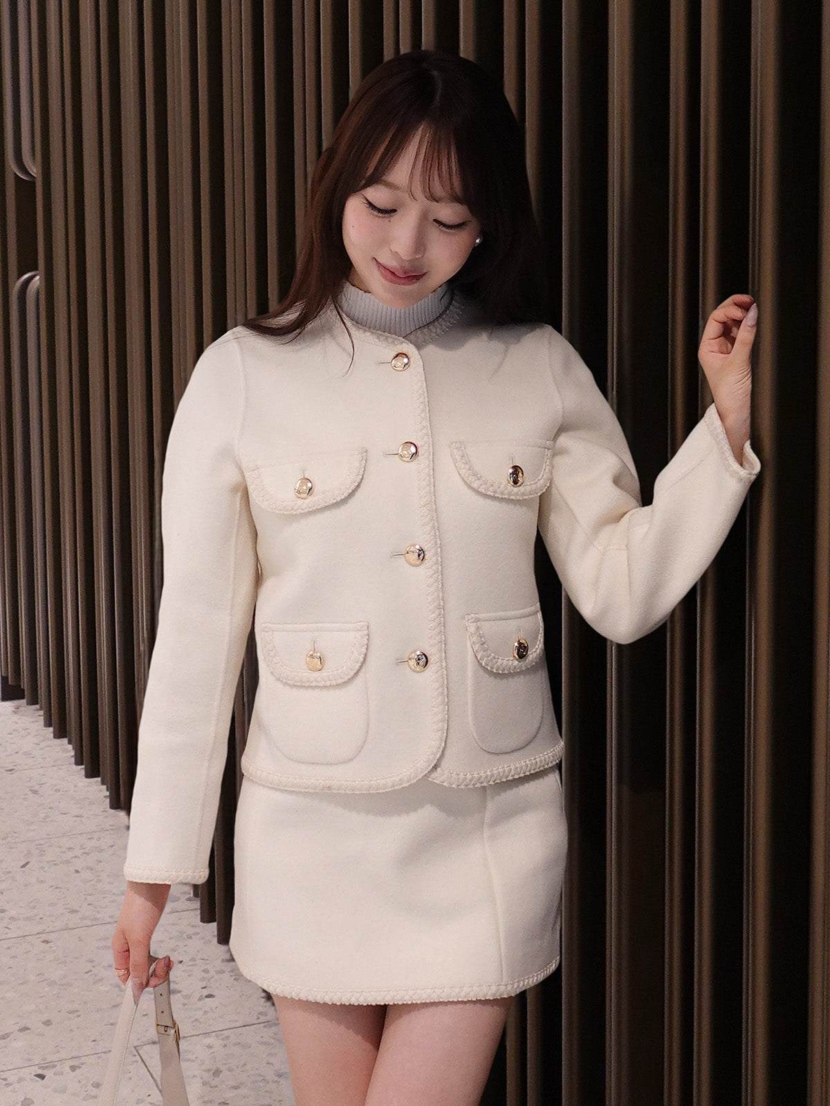 EM GOLD BUTTON WOOL MINI SKIRT