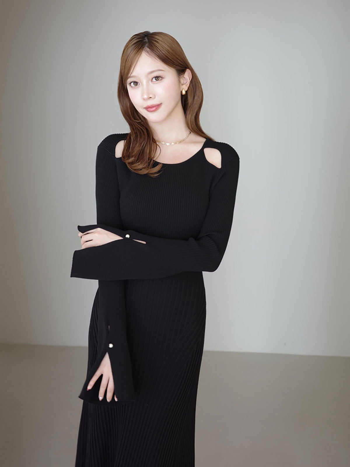 リブニットフレアワンピース