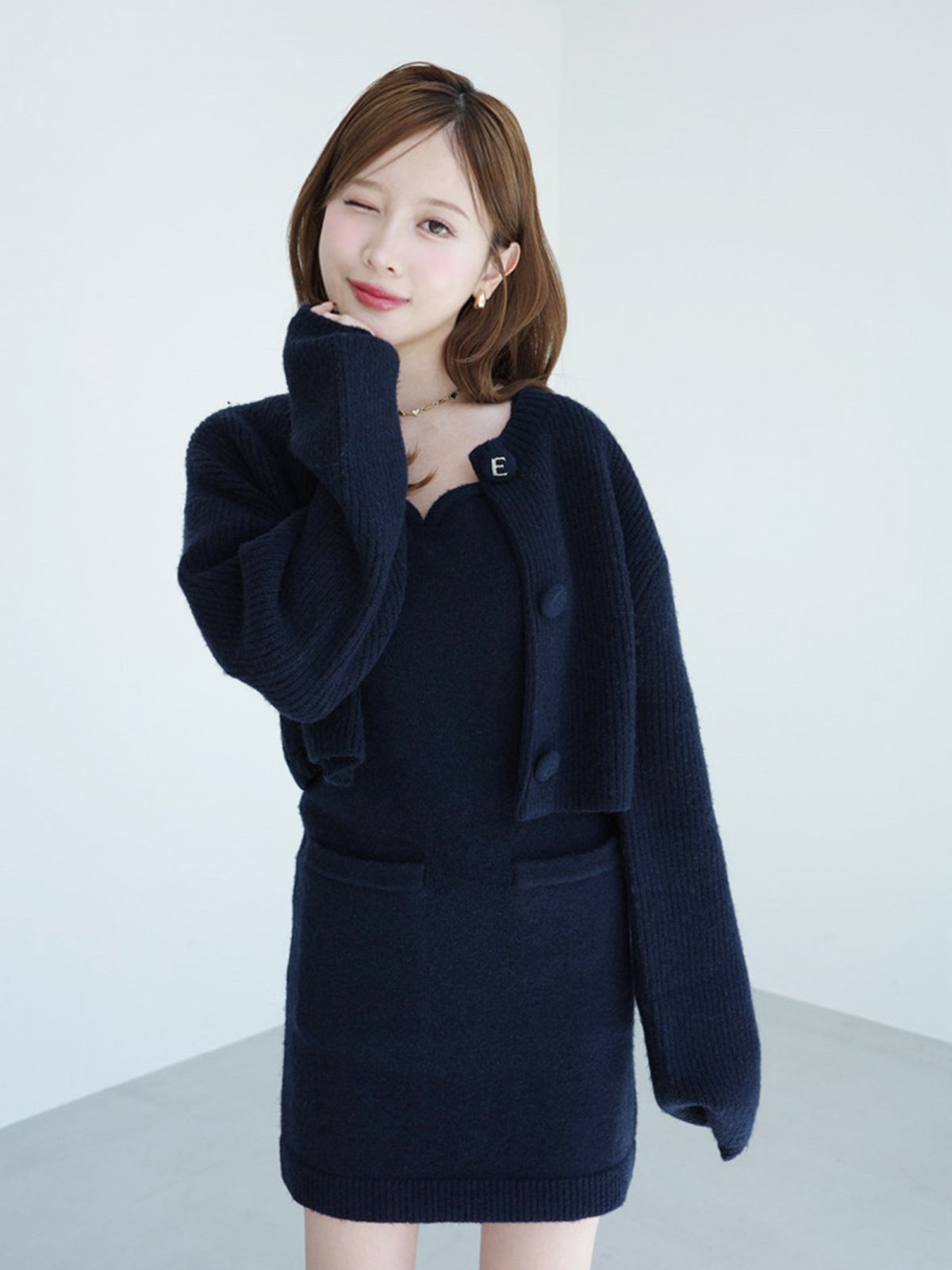 美品 eimy istoire ギャザースリーブボンディングAラインワンピース eimy istoire / エイミーイストワール | ギャザースリーブ