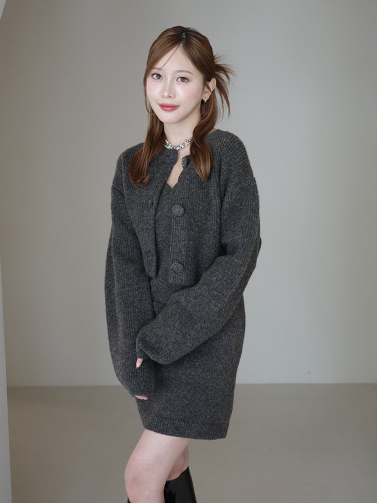 Logo Button Knit Set Dress