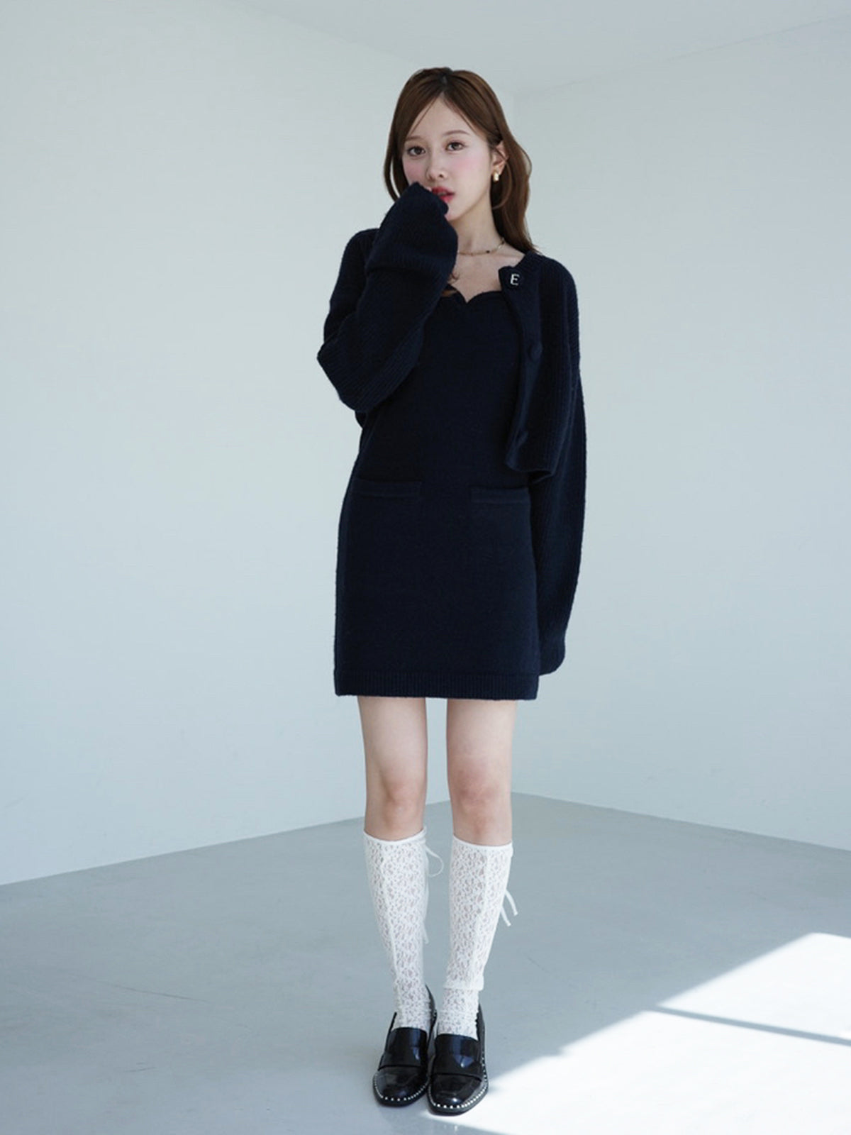 ロゴボタンニットセットワンピース