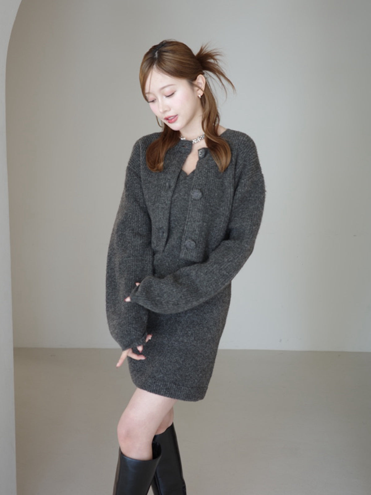 ロゴボタンニットセットワンピース