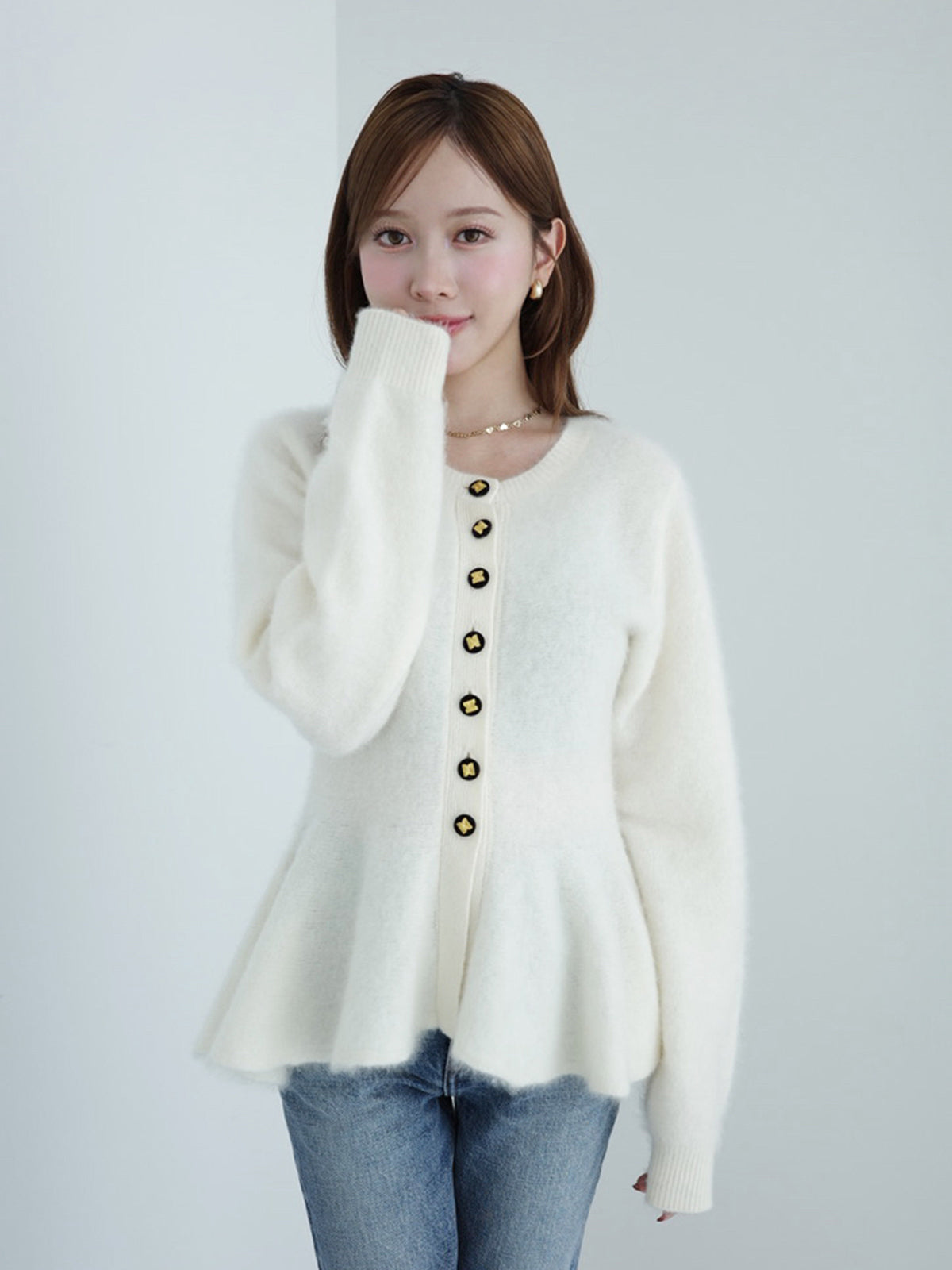 Brushed wool peplum knit cardigan