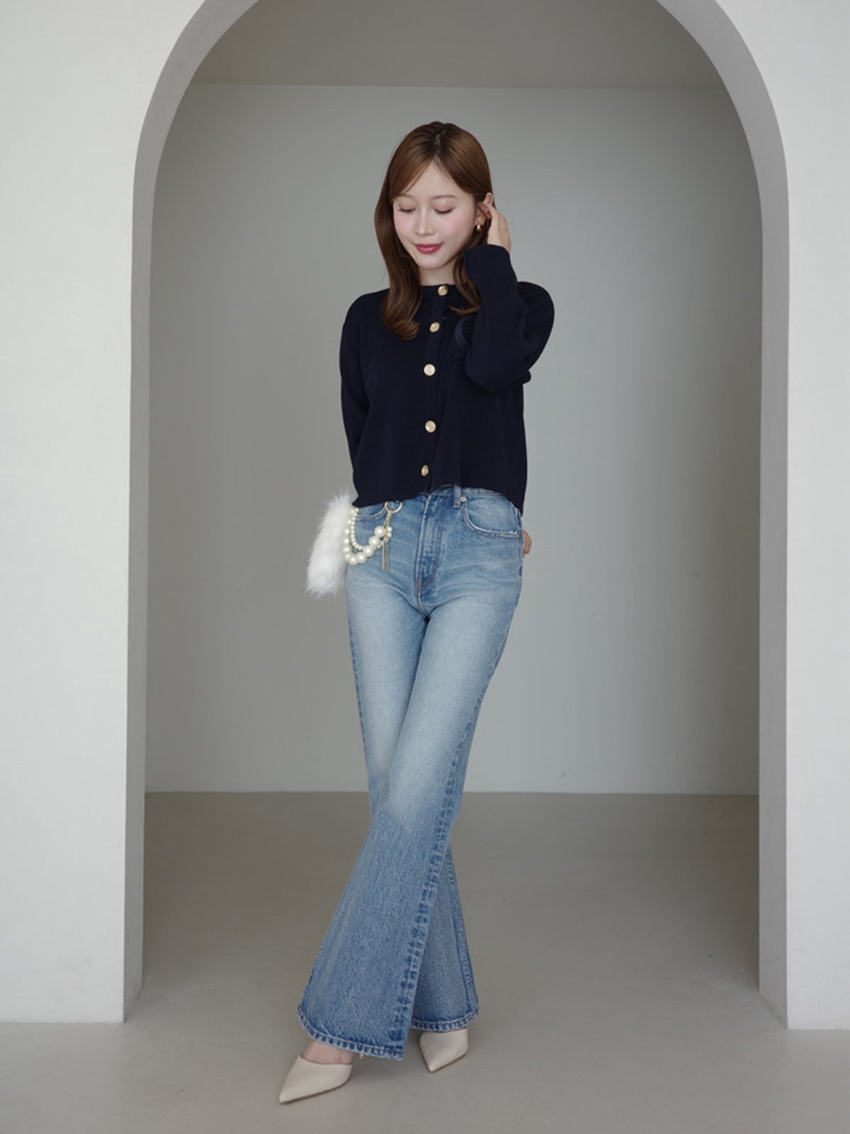 スリムフレアデニムパンツ