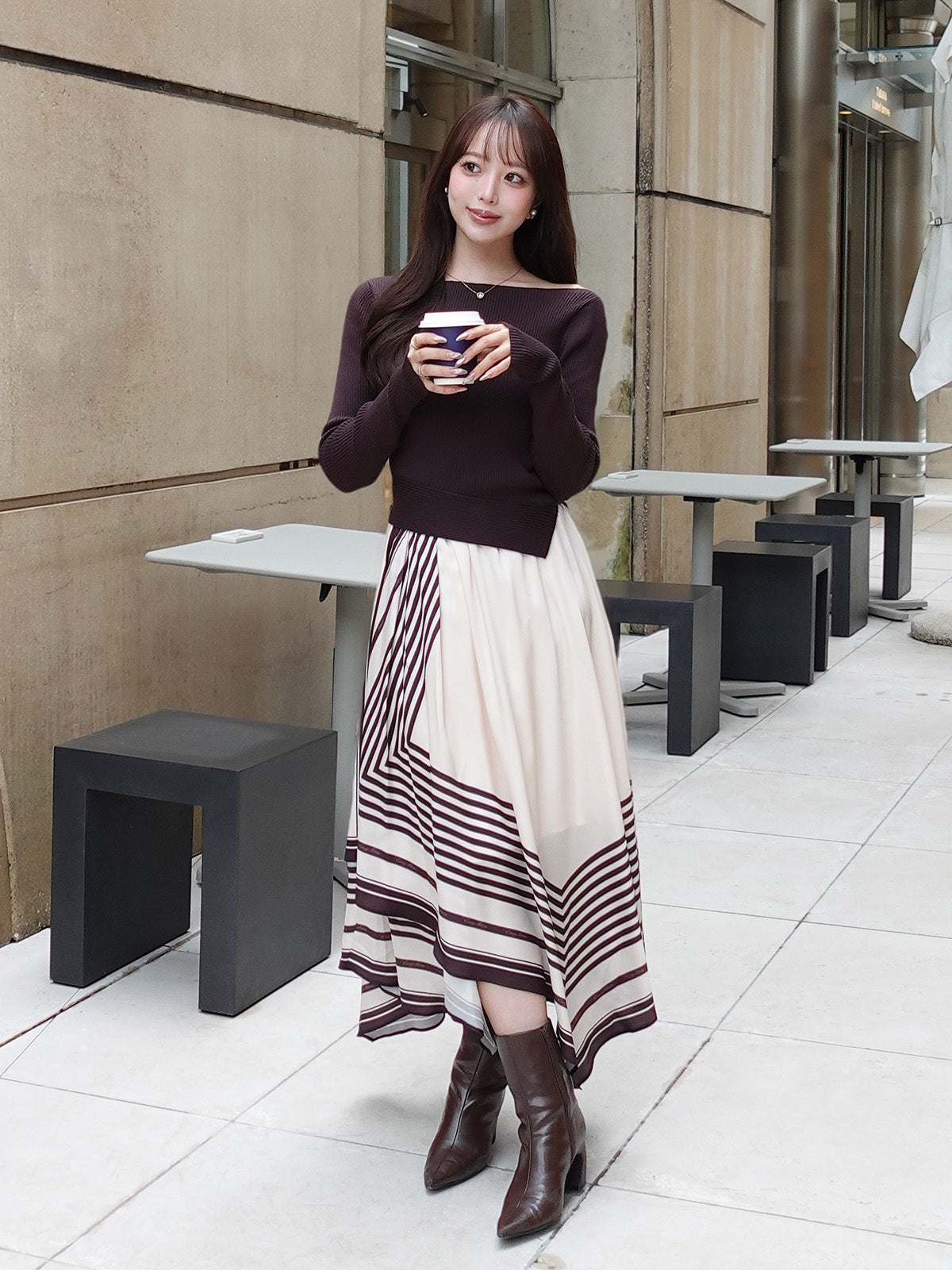 SCARF PATTERN KNITSET DRESS