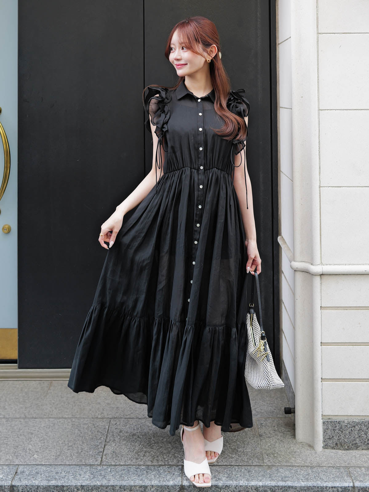 【10周年】フリルスリーブシアーワンピース