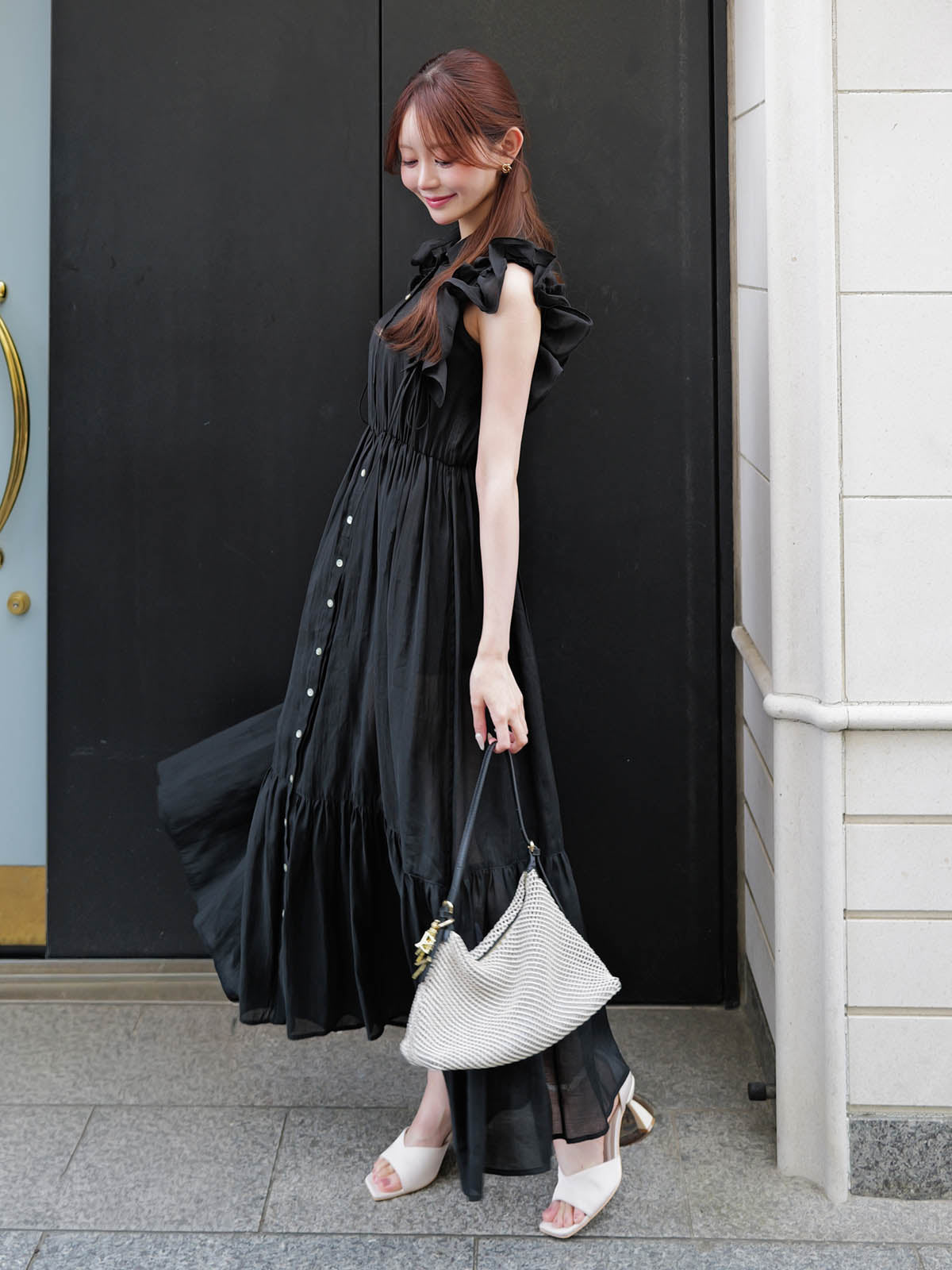 【10周年】フリルスリーブシアーワンピース