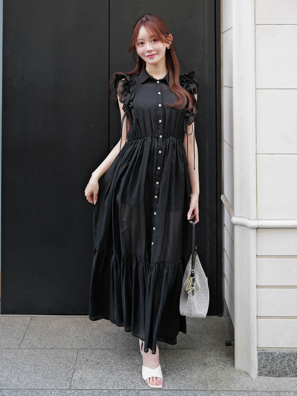 【10周年】フリルスリーブシアーワンピース