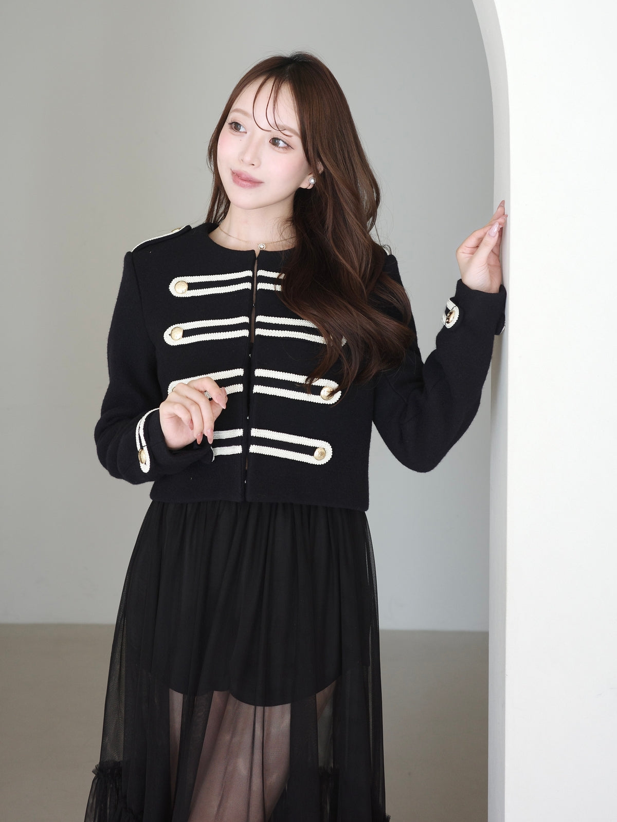 MODEL:161cm／COLOR:NAVY／SIZE:36(S)
