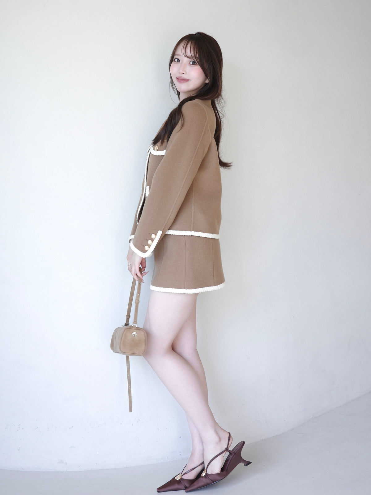 EM GOLD BUTTON WOOL MINI SKIRT