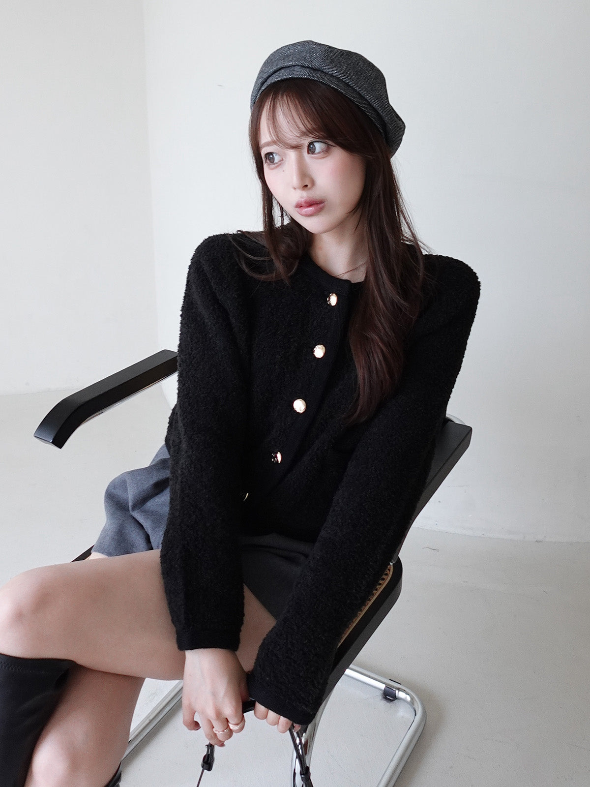 MODEL:161cm／COLOR:BLACK／SIZE:F