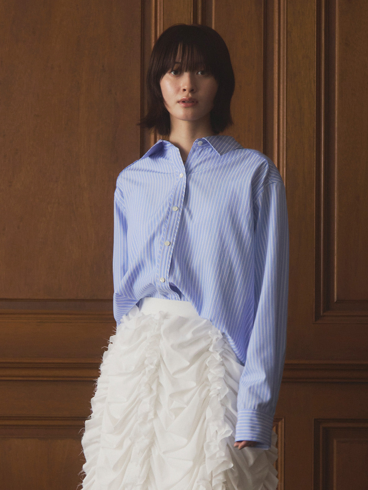 MODEL:166cm／COLOR:SAX／SIZE:F