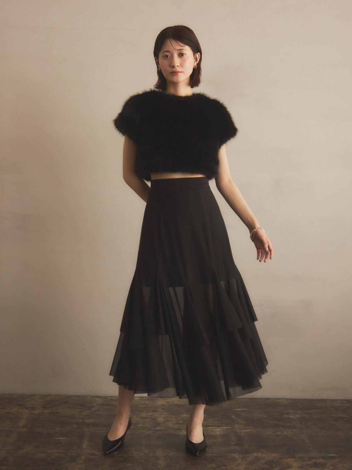 チュールティアードスカート