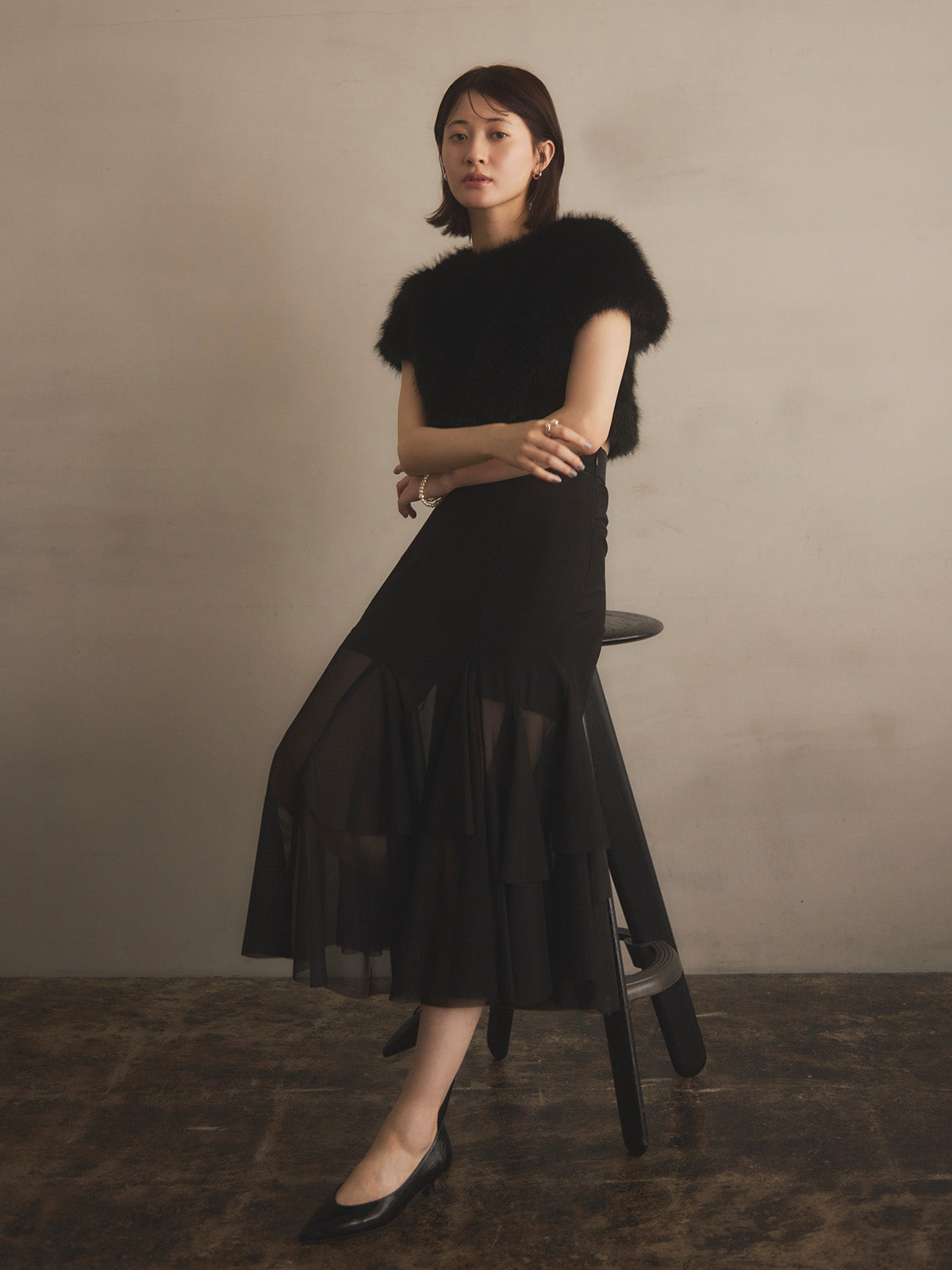 チュールティアードスカート