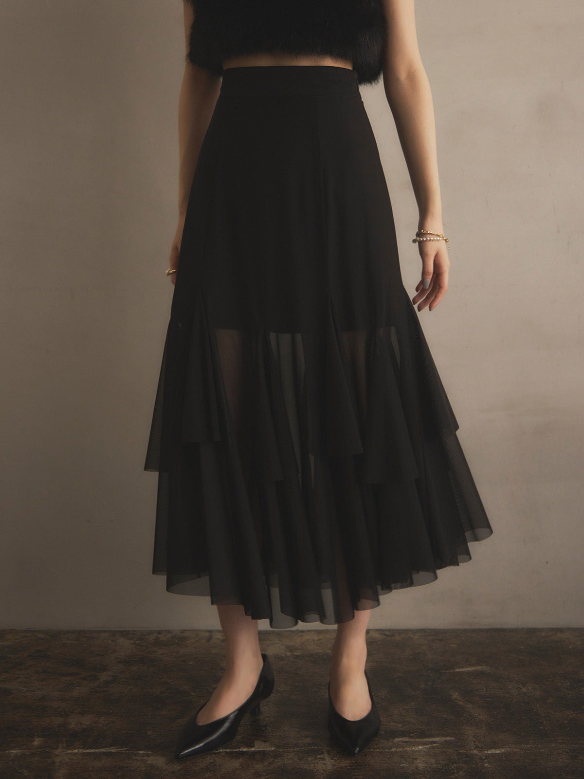 チュールティアードスカート