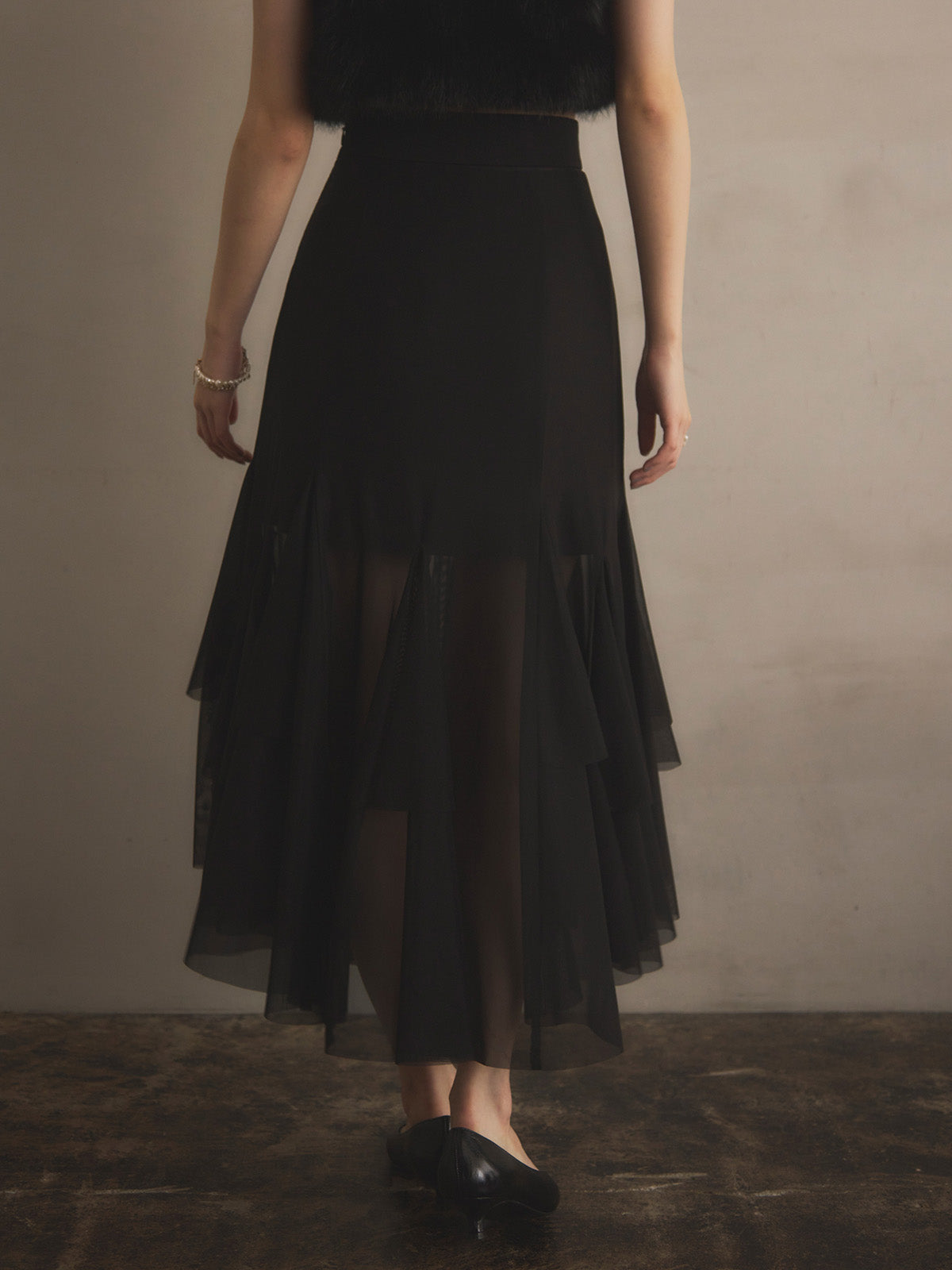 チュールティアードスカート