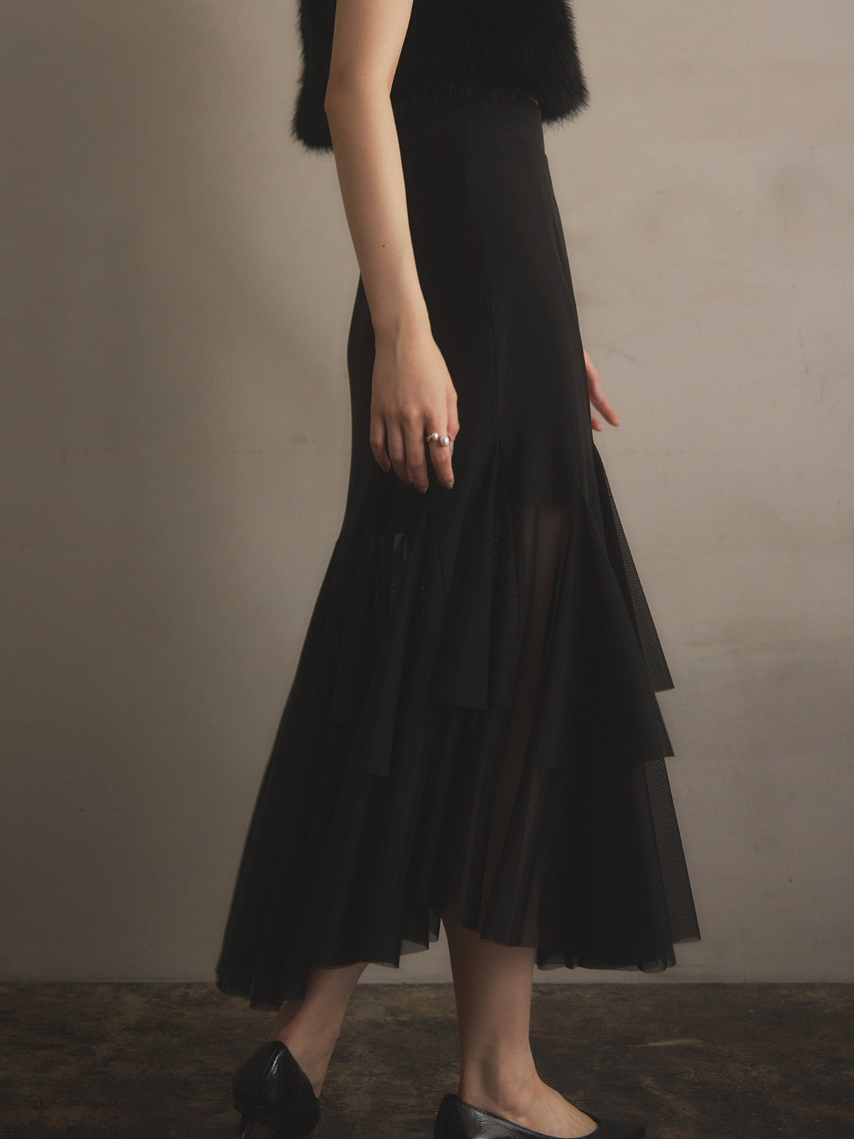 チュールティアードスカート