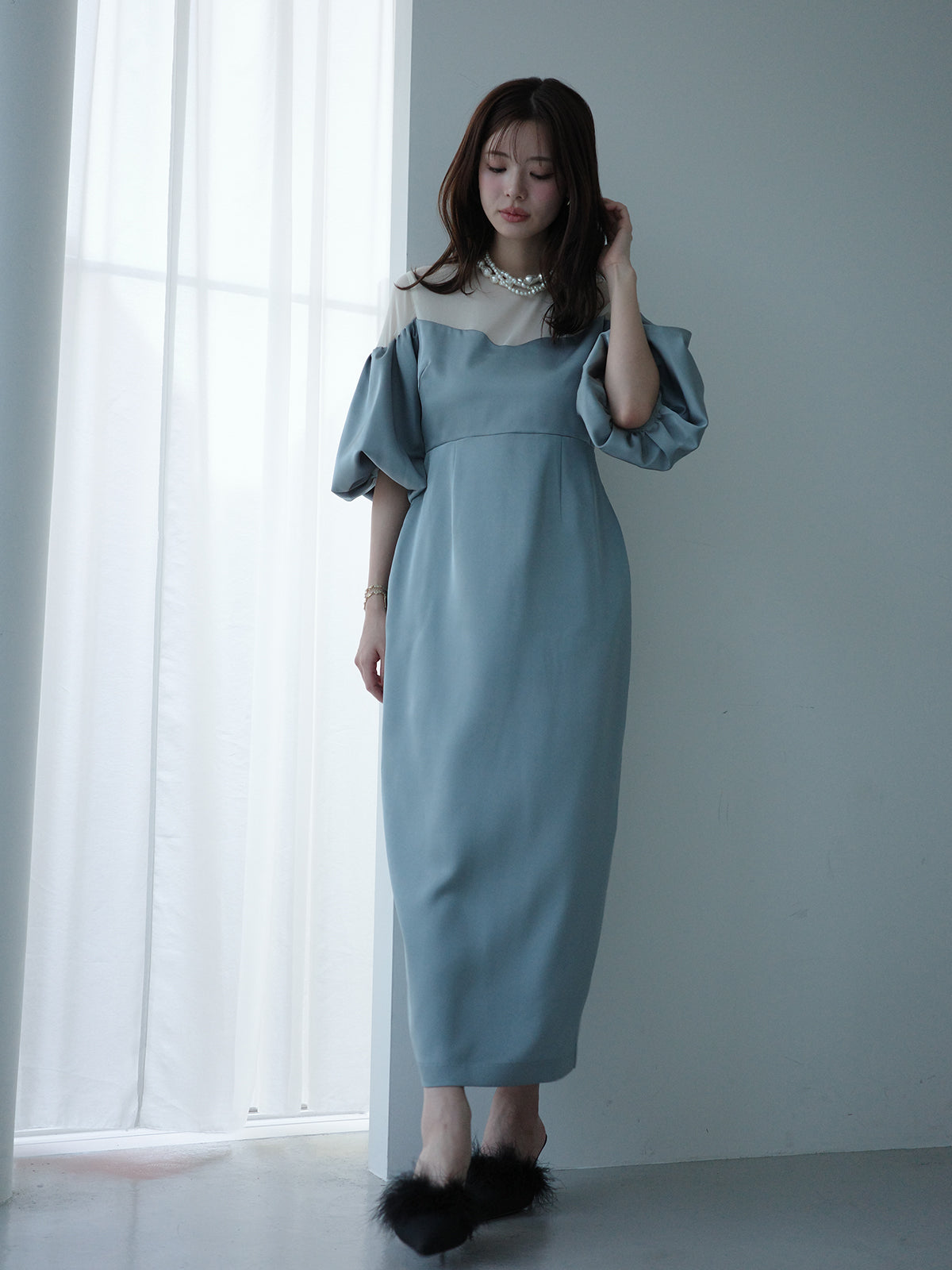 MODEL:165cm／COLOR:SAX／SIZE:36