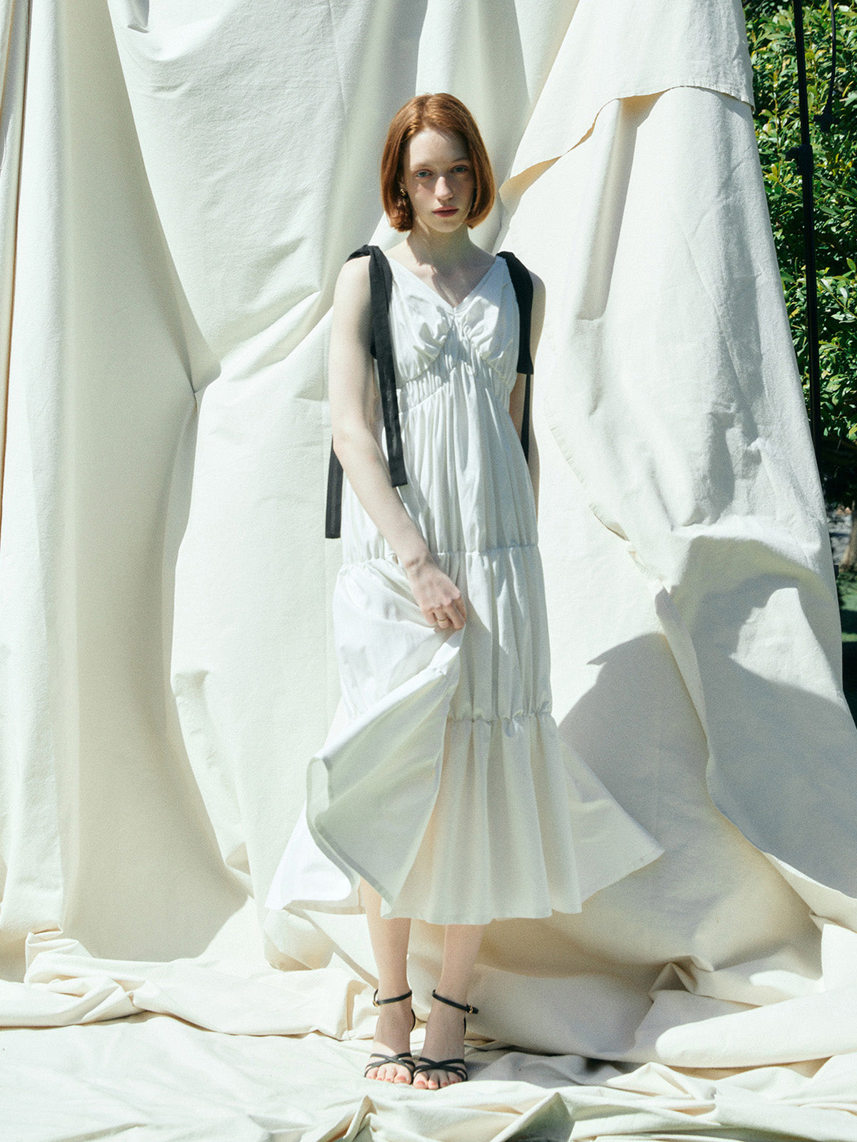 RIBBON SHOULDER CUT DRESS