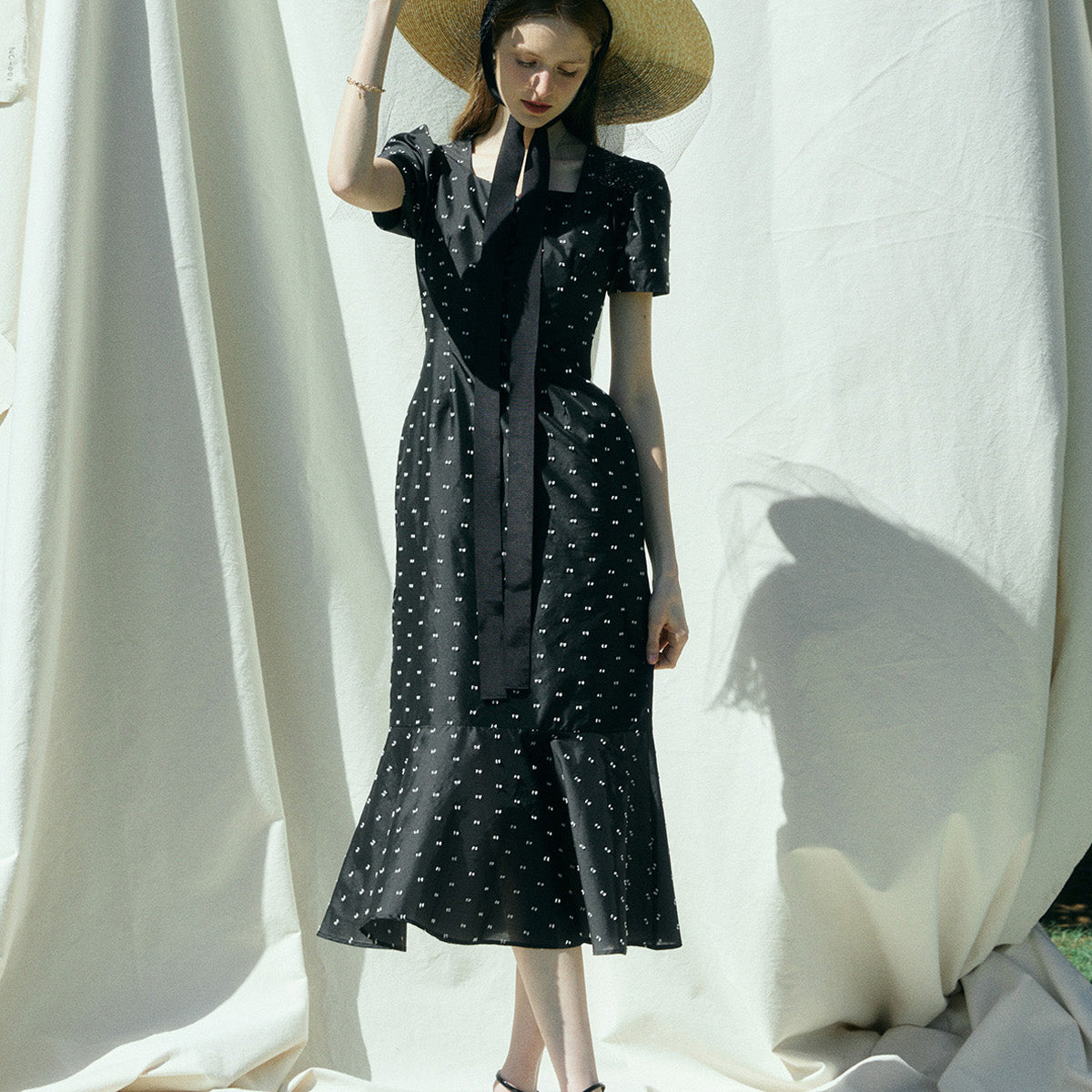 CAMILLE DOT JACQUARD DRESS