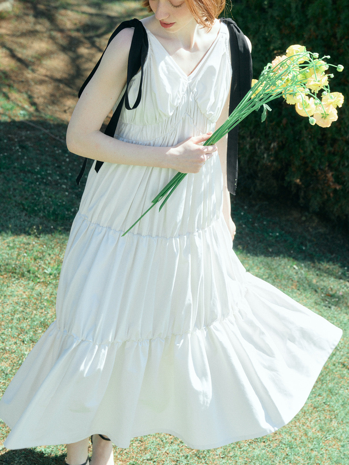 RIBBON SHOULDER CUT DRESS