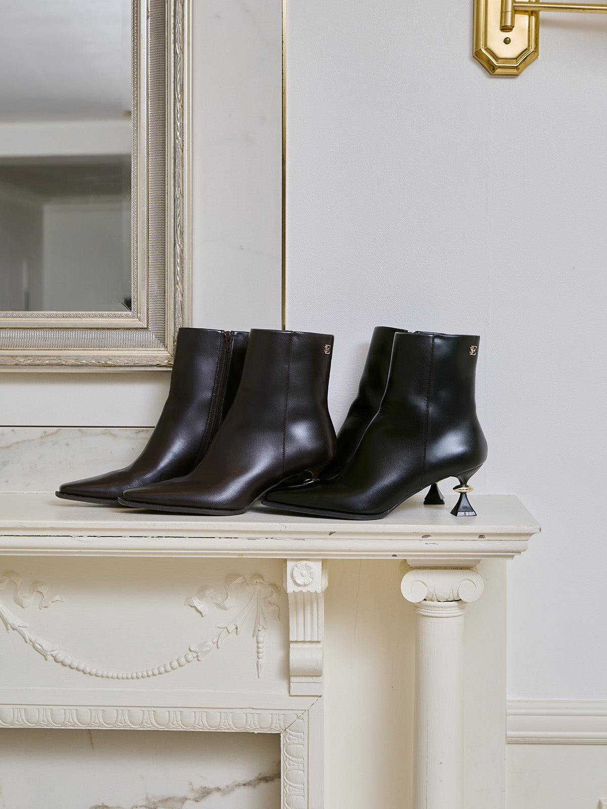 デザインヒールスクエアトゥブーツ