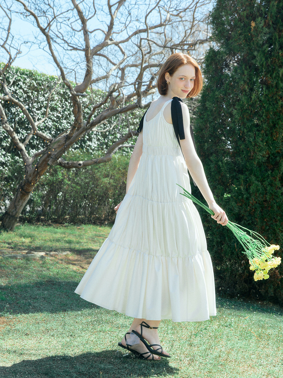 RIBBON SHOULDER CUT DRESS