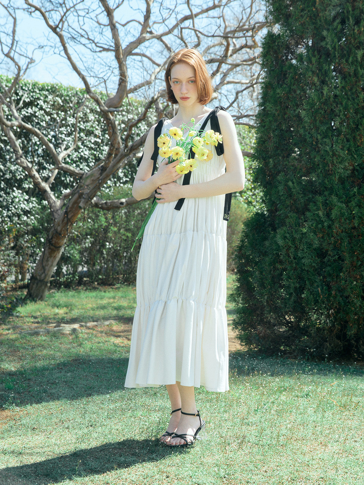 RIBBON SHOULDER CUT DRESS