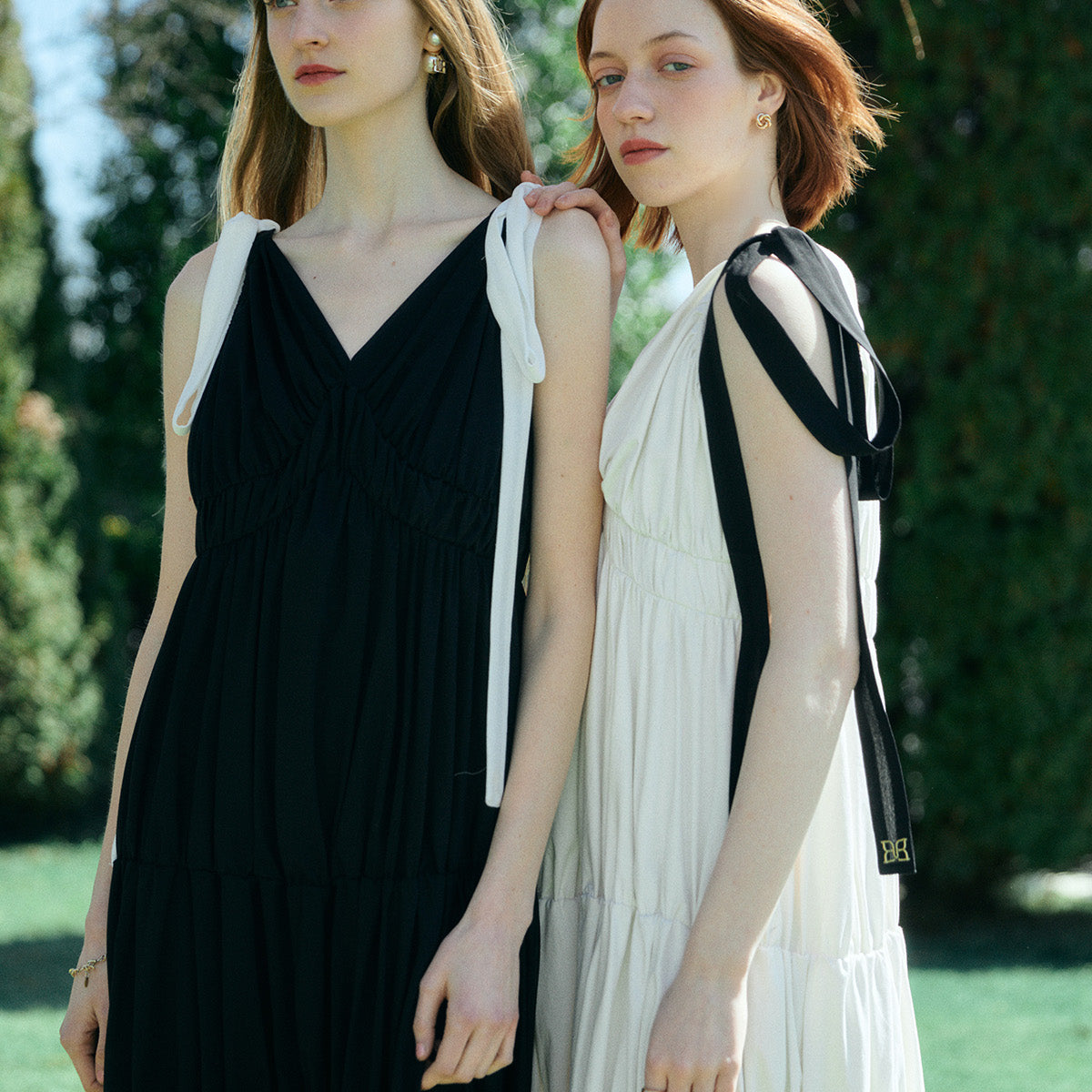 RIBBON SHOULDER CUT DRESS