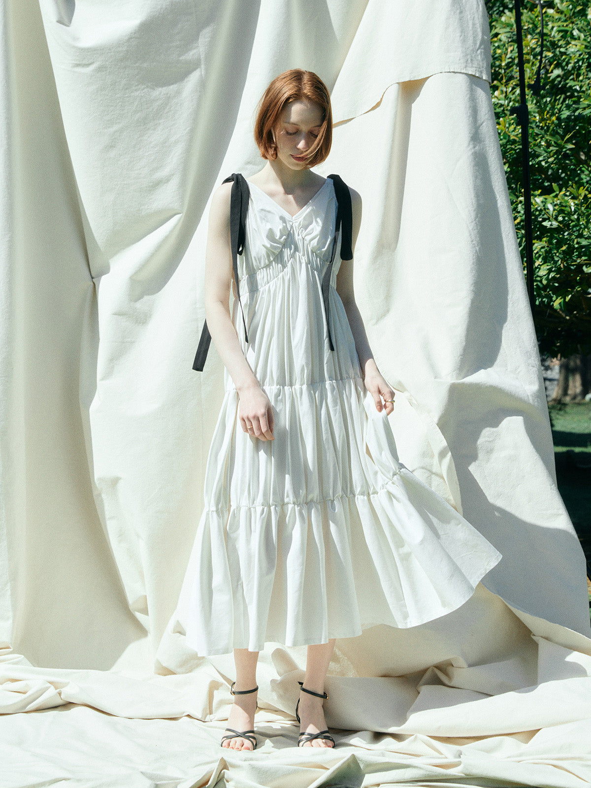 RIBBON SHOULDER CUT DRESS