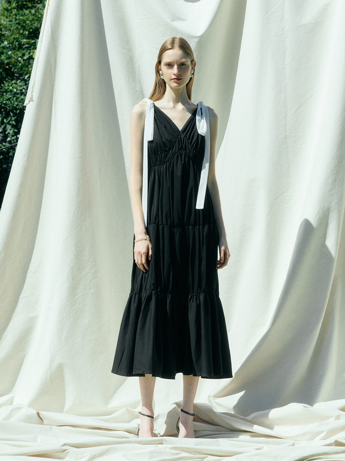 RIBBON SHOULDER CUT DRESS