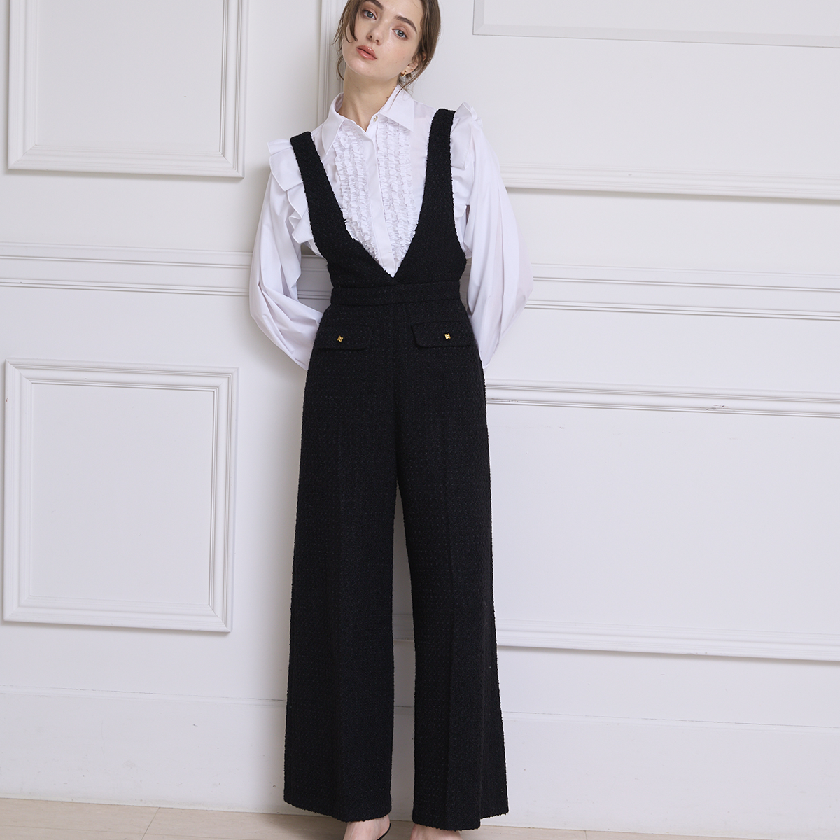 ツイードサロペットパンツ