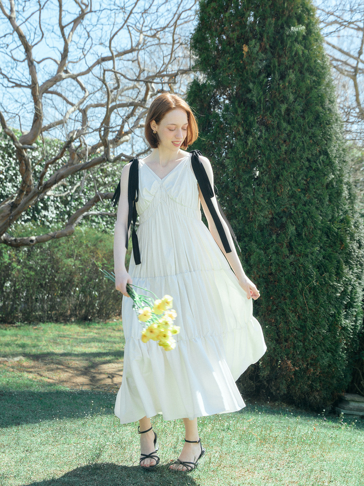 RIBBON SHOULDER CUT DRESS