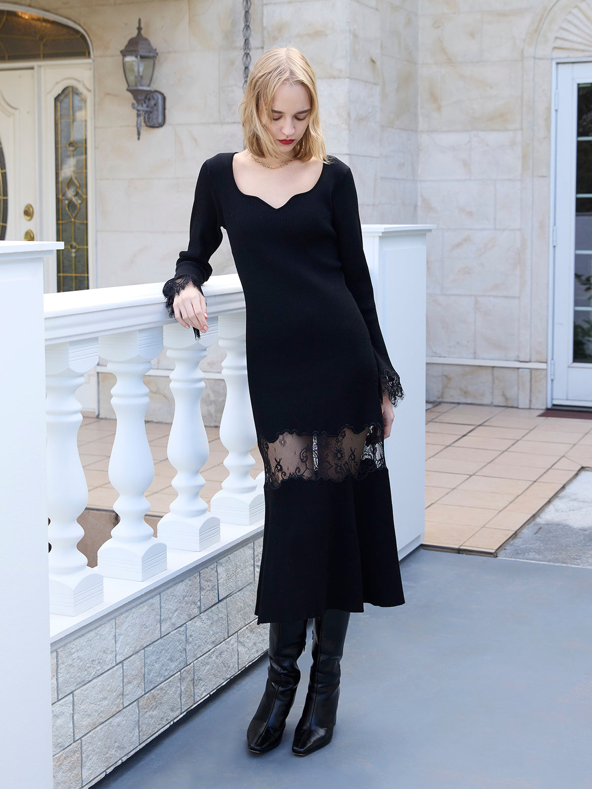 レーストリムHeart neckニットワンピース