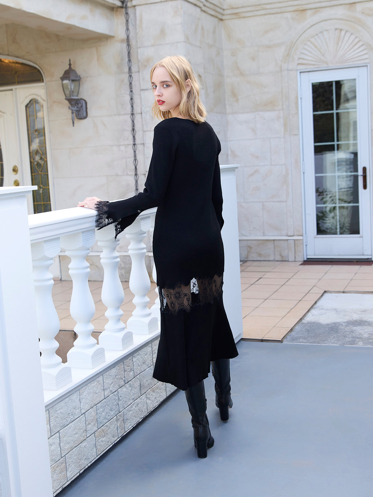 レーストリムHeart neckニットワンピース