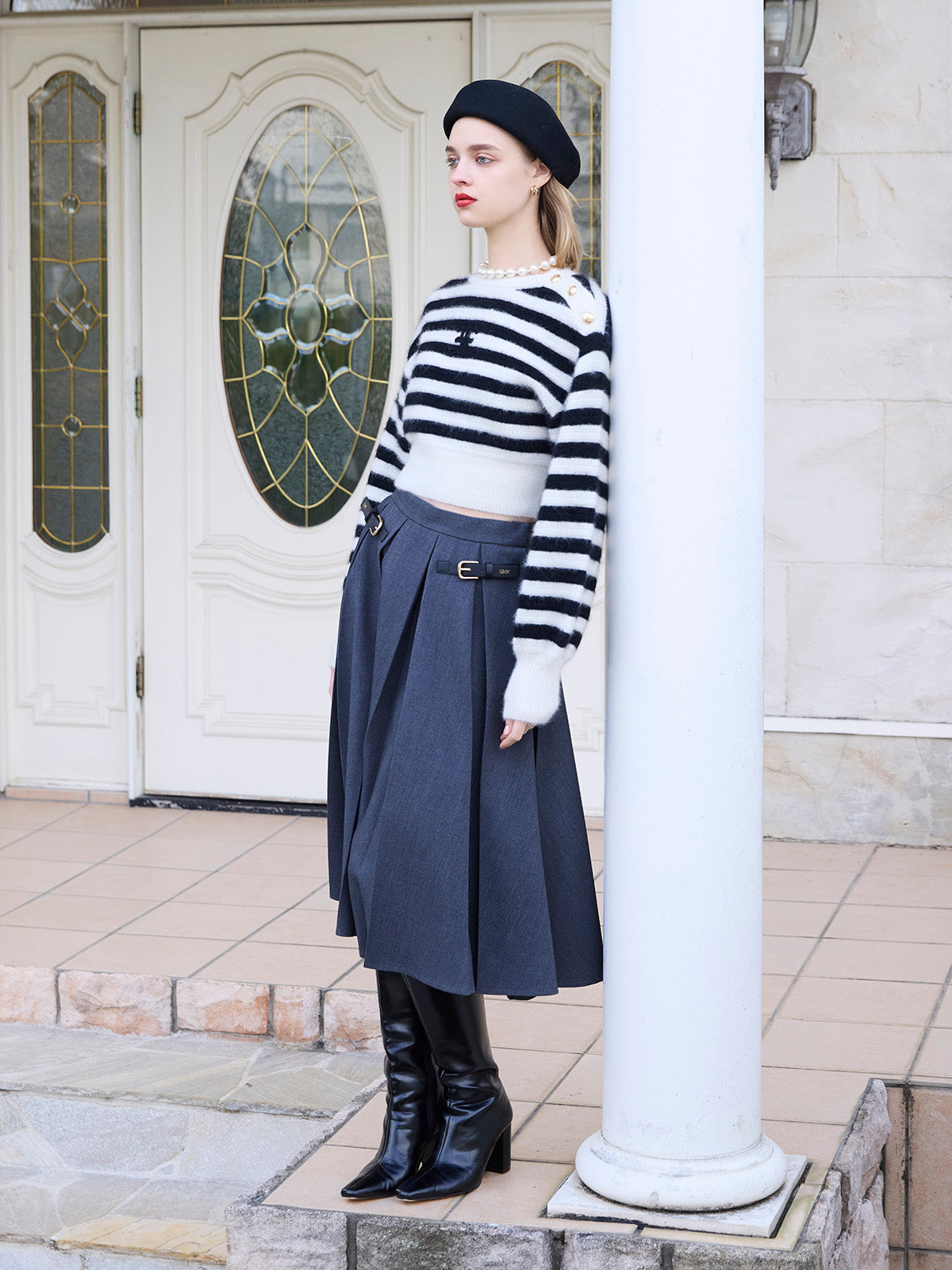 ベルトディテールプリーツスカート