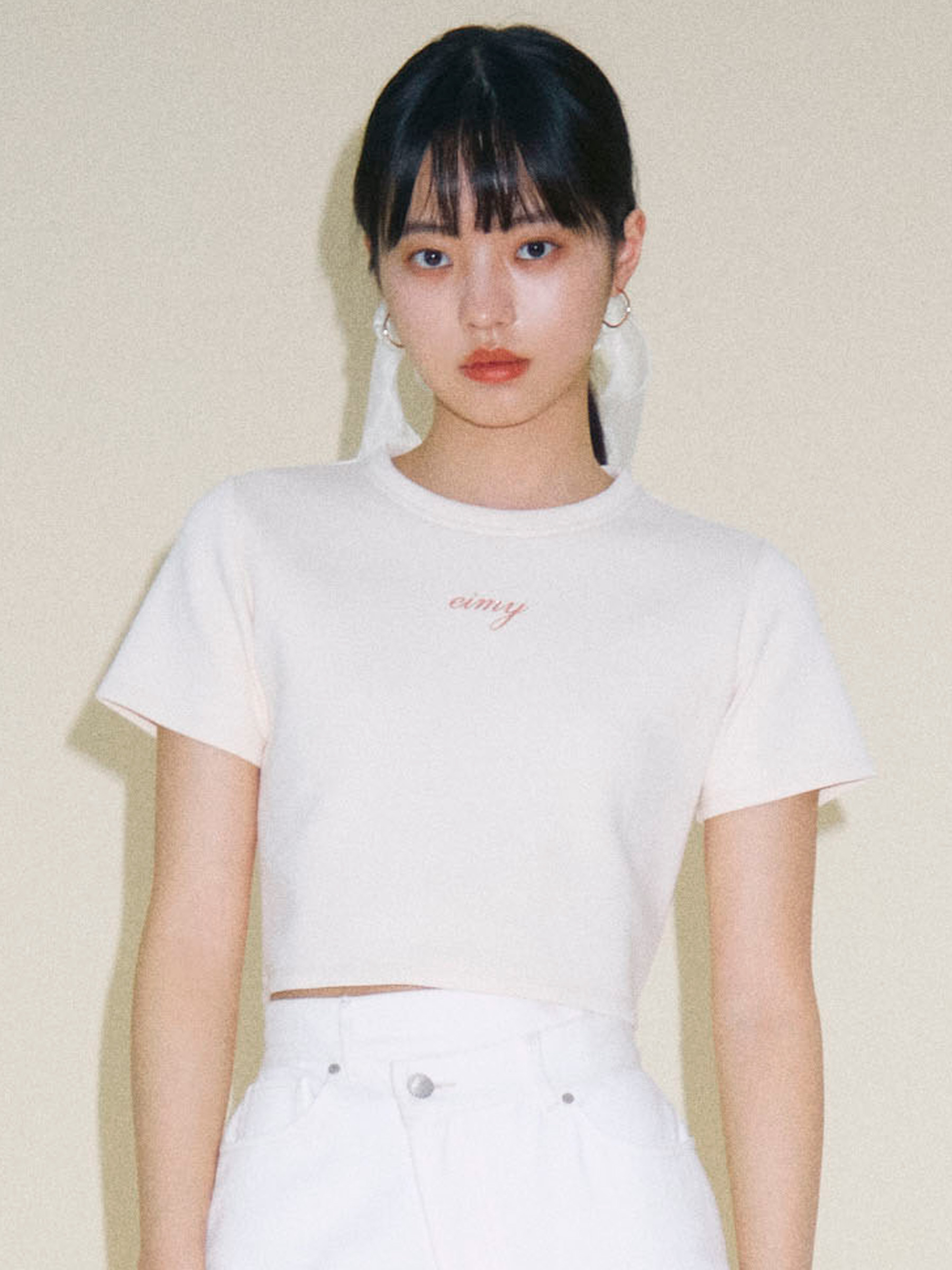 eimy glitterロゴＴシャツ(F WHITE): トップス