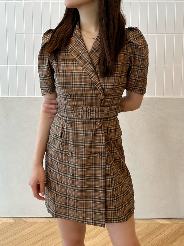 GRACE JACKET CHECK MINI DRESS(XS PISTACHIO GR): ワンピース