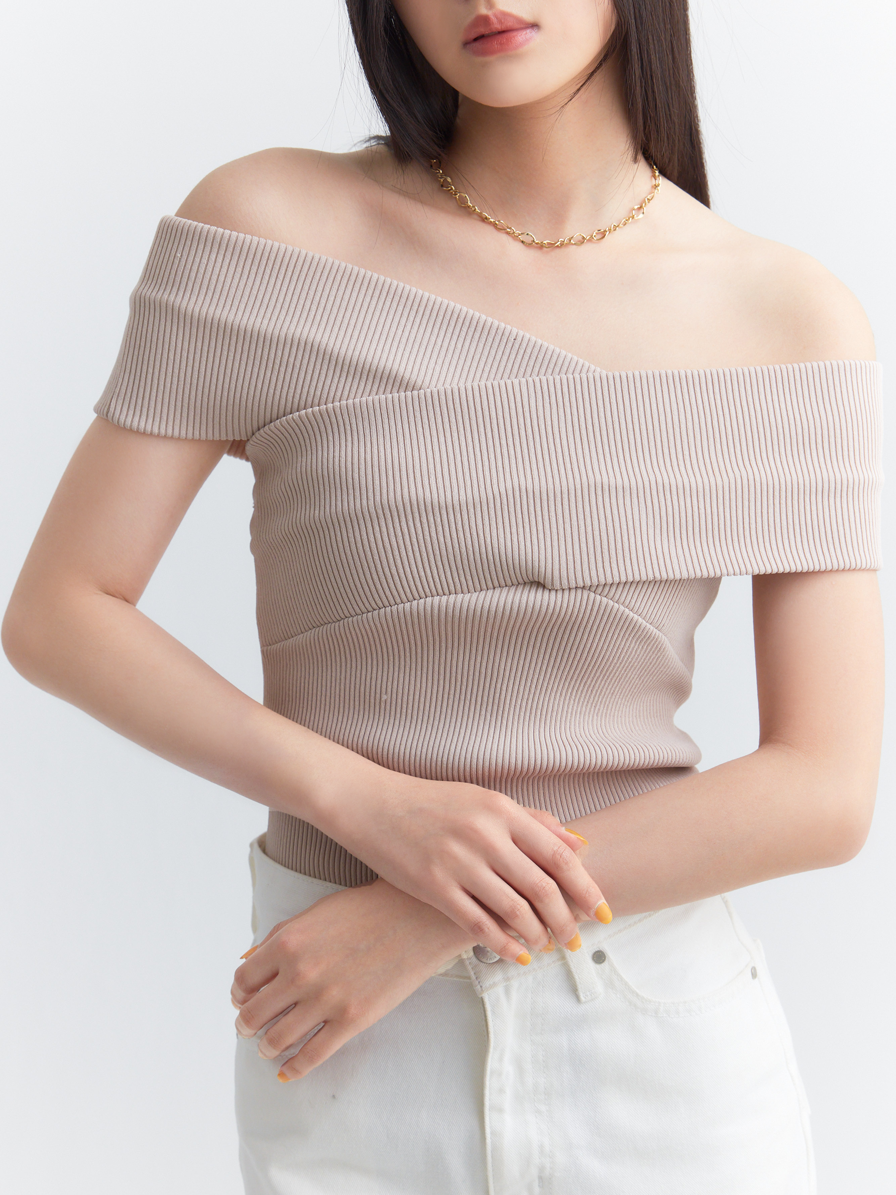 オフショルリブニットトップス(F WHITE): TOPS