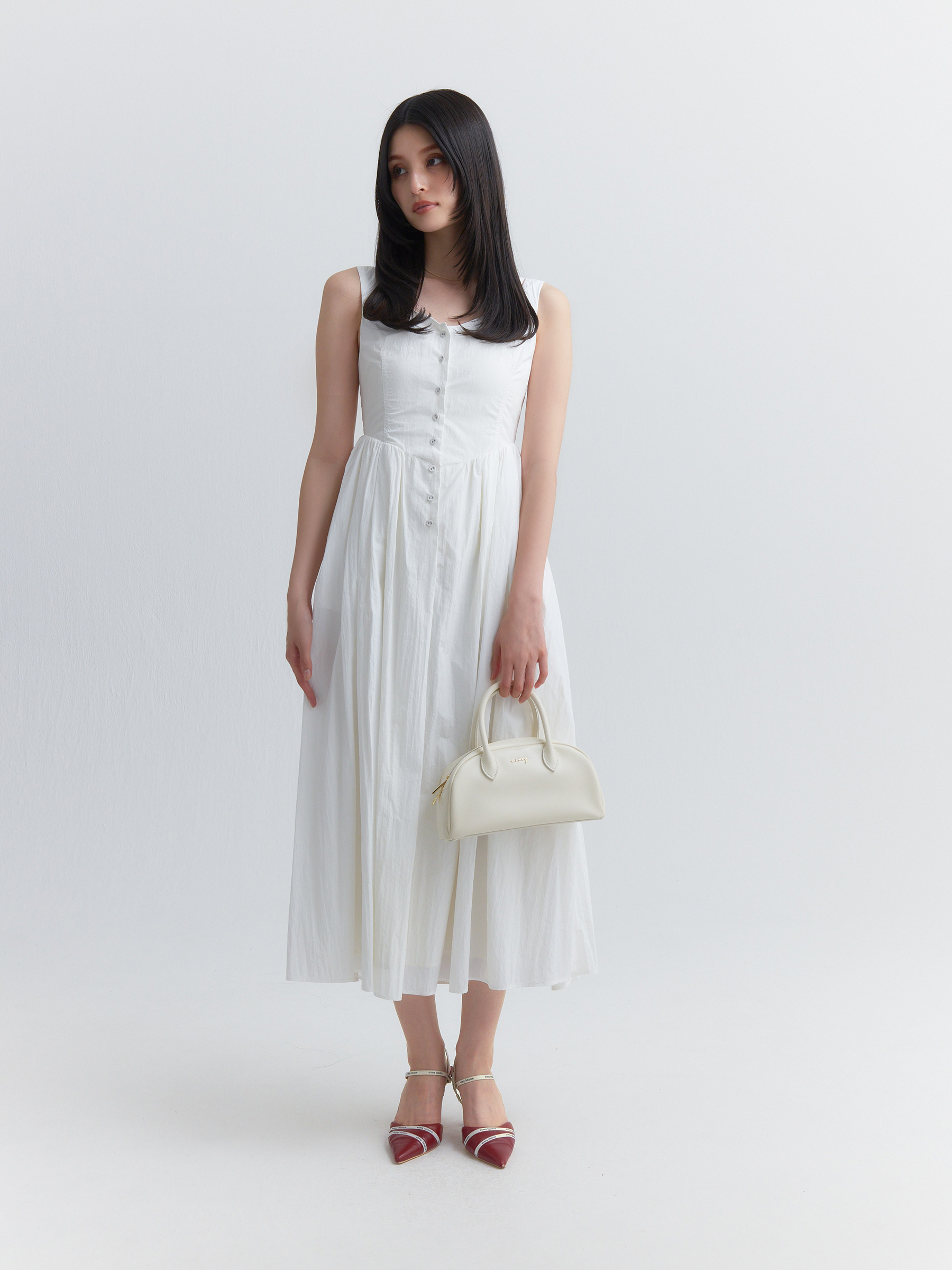 フロントボタンボリュームワンピース(S WHITE): ONEPIECE