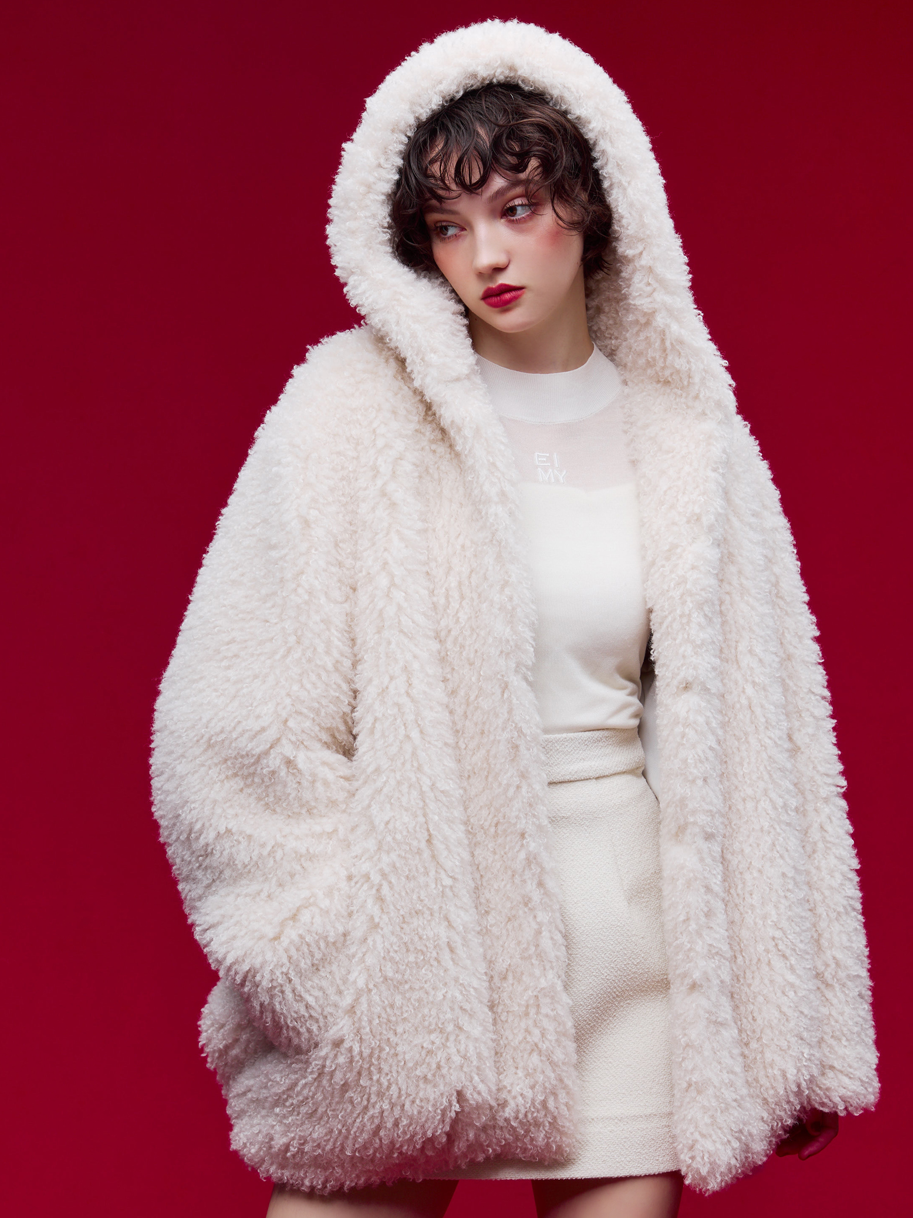 French poodle fur フードジャケット(F IVORY): OUTER